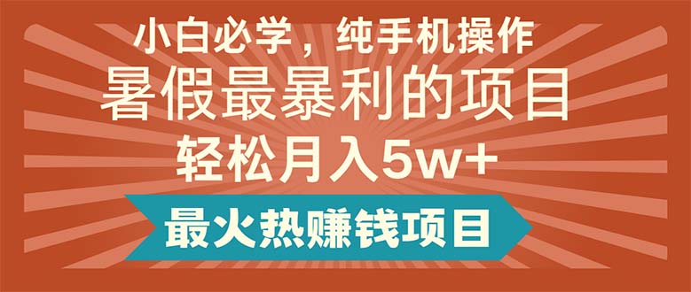 （11583期）小白必学，纯手机操作，暑假最暴利的项目轻松月入5w+最火热赚钱项目-大熊网创