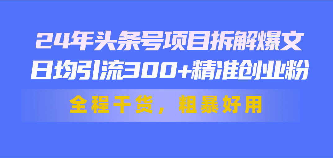 （11397期）24年头条号项目拆解爆文，日均引流300+精准创业粉，全程干货，粗暴好用-大熊网创
