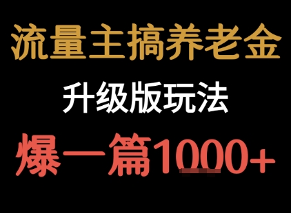 流量主之养老金升级版玩法 爆一篇收益1k+-大熊网创