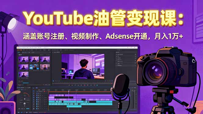 2025YouTube油管变现课：涵盖账号注册、视频制作、Adsense开通，月入1万+-大熊网创