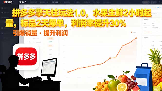 拼多多 擎天柱玩法1.0，水果生鲜2小时起量，标品2天爆单，利润率提升30%-大熊网创