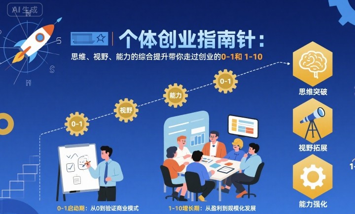 个体创业指南针，思维、视野、能力的综合提升带你走过创业的0-1和1-10【音频】-大熊网创