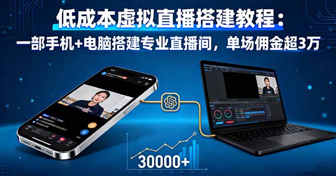 低成本虚拟直播搭建教程：一部手机+电脑搭建专业直播间，单场佣金超3万-大熊网创