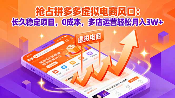 抢占拼多多虚拟电商风口：长久稳定项目，0成本，多店运营轻松月入3W+-大熊网创
