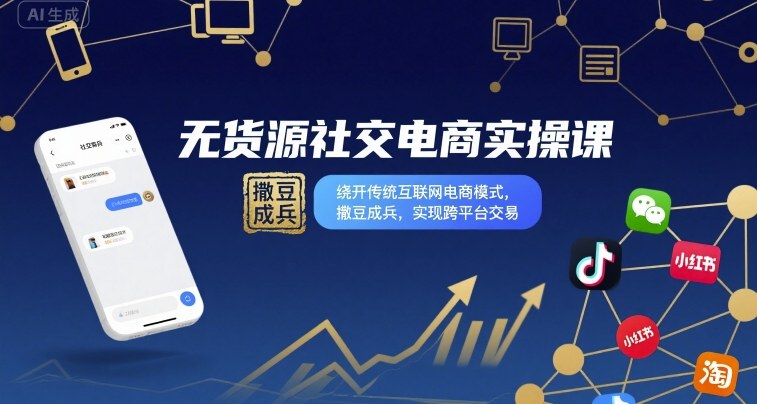 无货源社交电商实操课，绕开传统互联网电商模式，撒豆成兵，实现跨平台交易-大熊网创