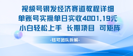 视频号银发经济赛道单账号实操单日实收1k+，小白轻松上手长期项目-大熊网创