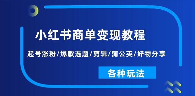 （11164期）小红书商单变现教程：起号涨粉/爆款选题/剪辑/蒲公英/好物分享/各种玩法-大熊网创