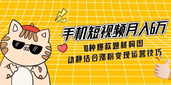 （14791期）手机短视频月入6万，10种爆款题材构图，动静结合涨粉变现运营技巧-大熊网创
