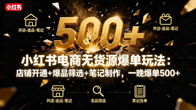 小红书电商无货源爆单玩法：店铺开通+爆品筛选+笔记制作，一晚爆单500+-大熊网创