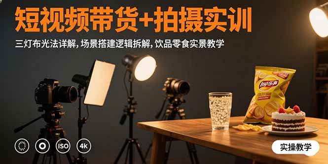 （15540期）短视频带货+拍摄实训：三灯布光法详解,场景搭建逻辑拆解,饮品零食实景教学-大熊网创