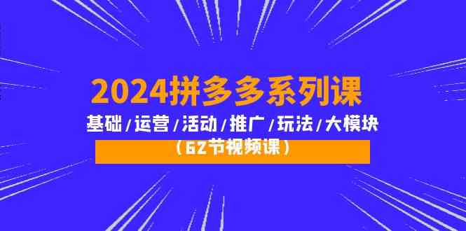 （10019期）2024拼多多系列课：基础/运营/活动/推广/玩法/大模块（62节视频课）-大熊网创