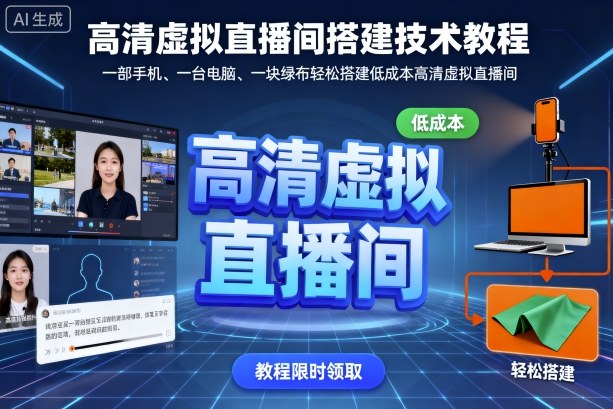 高清虚拟直播间搭建技术教程，一部手机、一台电脑、一块绿布轻松搭建低成本高清虚拟直播间-大熊网创