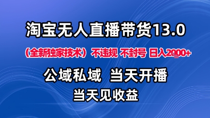 淘宝无人直播13.0，公域私域技术，不封号，不违规布局下半年旺季赛道，日入1K+(独家技术)【揭秘】-大熊网创