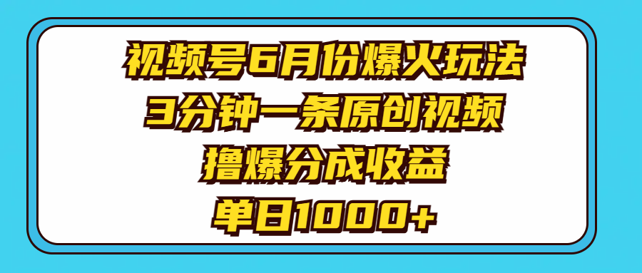 （11298期）视频号6月份爆火玩法，3分钟一条原创视频，撸爆分成收益，单日1000+-大熊网创