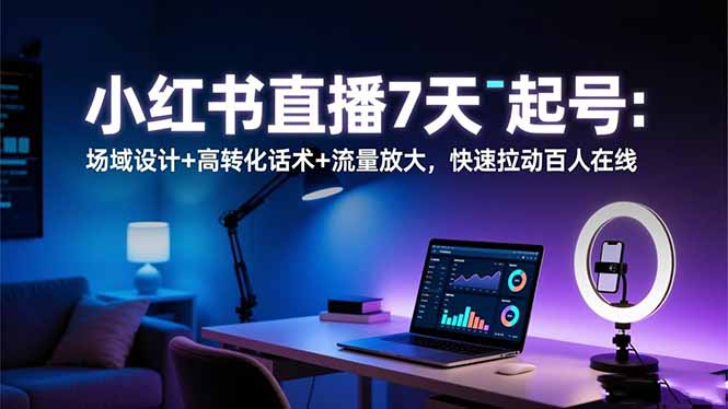 小红书直播7天起号：场域设计+高转化话术+流量放大，快速拉动百人在线-大熊网创