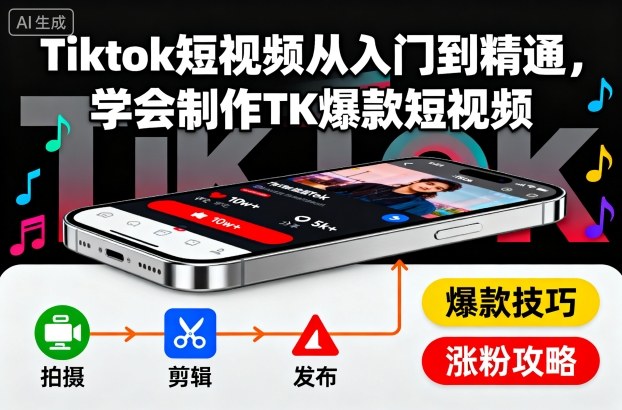 Tiktok短视频从入门到精通，学会制作TK爆款短视频-大熊网创