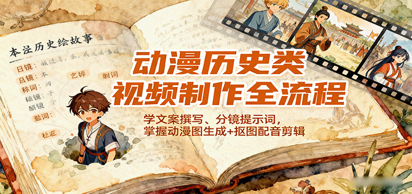 动漫历史类视频制作全流程，学文案撰写、分镜提示词，掌握动漫图生成+抠图配音剪辑-大熊网创