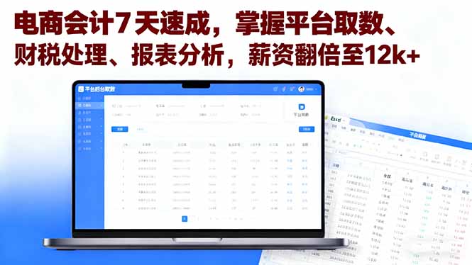 电商会计7天速成，掌握平台取数、财税处理、报表分析，薪资翻倍至12k+-大熊网创