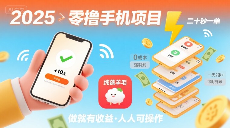 2025年零撸手机项目，二十秒一单，纯薅羊毛 一天2张+做就有【揭秘】-大熊网创