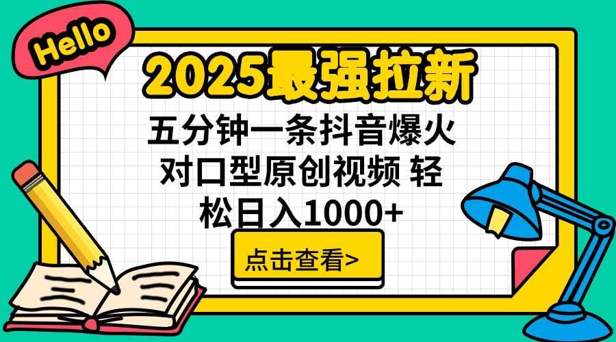 （15736期）2025最强拉新，单用户下载5块佣金，5分钟一条抖音爆火原创对口型视频，…-大熊网创