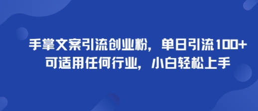 手掌文案引流创业粉，单日引流100+，可适用任何行业，小白轻松上手-大熊网创