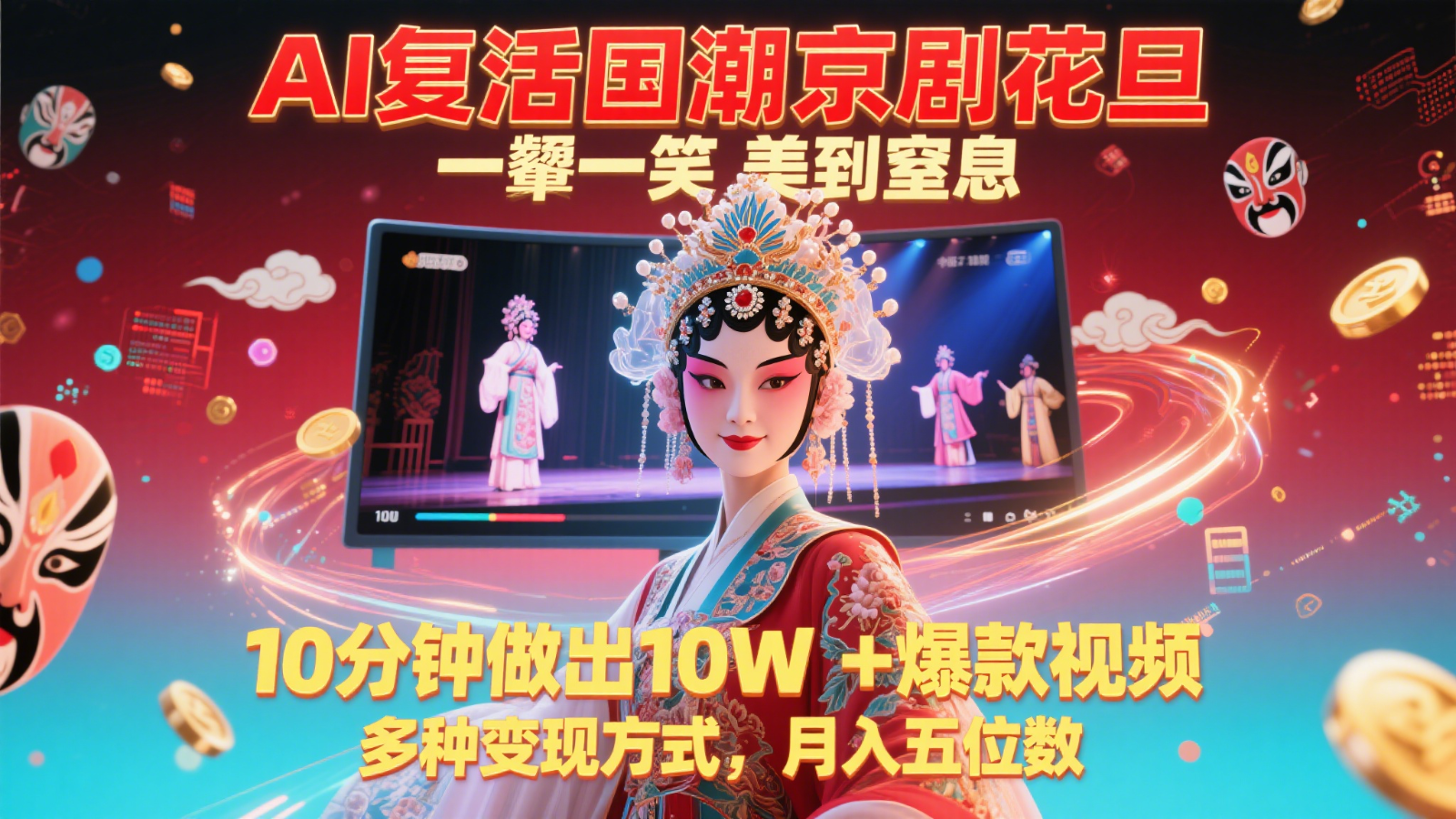 AI复活国潮京剧花旦，一颦一笑美到窒息，10分钟做出10W+爆款视频，多种变现方式-大熊网创
