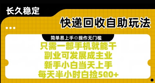 快递回收自助玩法，亲测只需一部手机就能干，新手小白当天上手，每天半小时白捡5张+【揭秘】-大熊网创