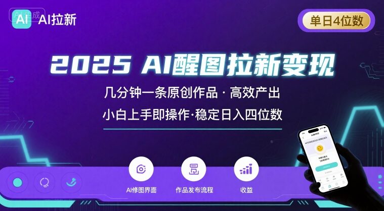 2025最强AI醒图拉新，几分钟一条原创作品，单日收入4位数，小白也能上手操作-大熊网创
