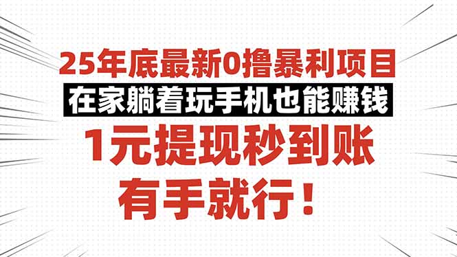 25年底最新0撸暴利项目，在家躺着玩手机也能赚钱，1元提现秒到账，有手…-大熊网创
