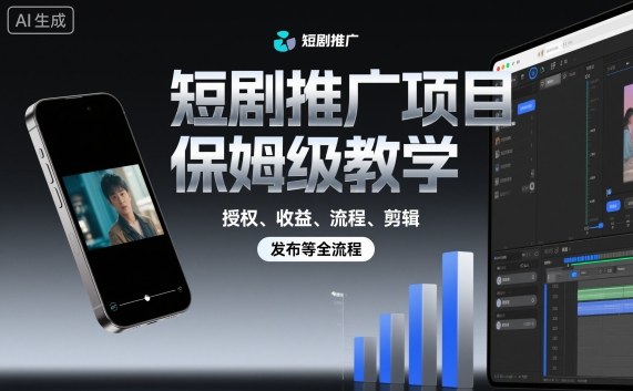 短剧推广项目保姆级教学，授权、收益、流程、剪辑，发布等全流程-大熊网创