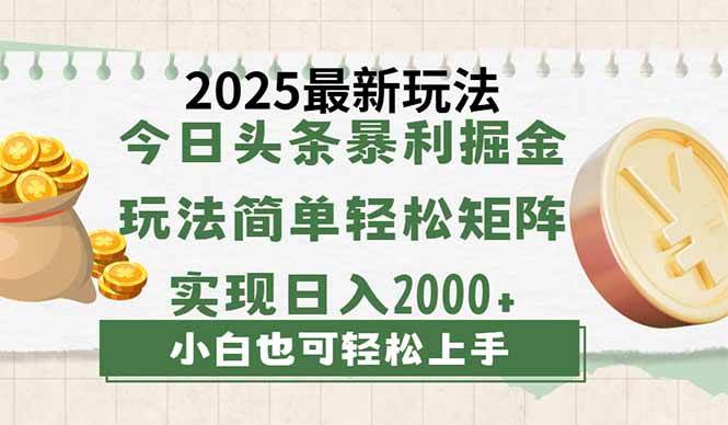 （14120期）今日头条2025最新玩法，思路简单，复制粘贴，轻松实现矩阵日入2000+-大熊网创