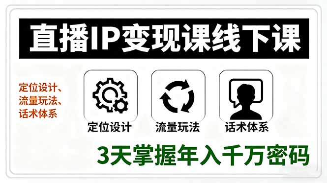 直播IP变现课线下课，定位设计、流量玩法、话术体系，3天掌握年入千万密码-大熊网创