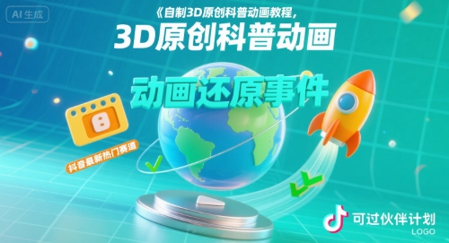 自制3D原创科普动画教程，动画还原事件，抖音最新热门赛道，可过伙伴计划-大熊网创