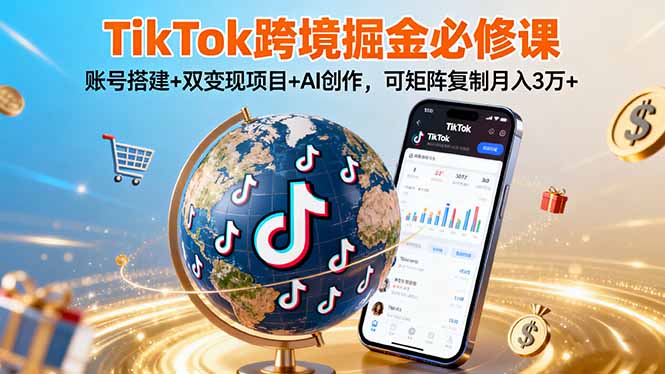 TikTo跨境掘金必修课，账号搭建+双变现项目+AI创作，可矩阵复制月入3万+-大熊网创