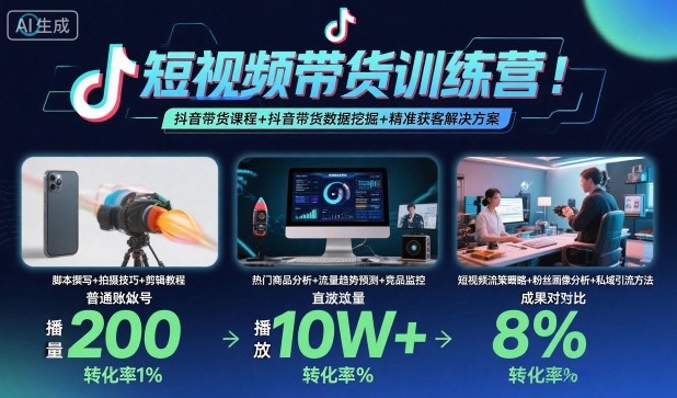 短视频带货训练营，抖音带货课程+抖音带货数据挖掘+精准获客解决方案-大熊网创