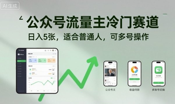 公众号流量主冷门赛道，日入5张，适合普通人，可多号操作-大熊网创