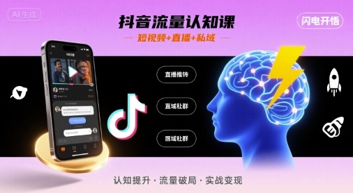 抖音流量认知课，短视频+直播+私域，认知提升，闪电开悟-大熊网创