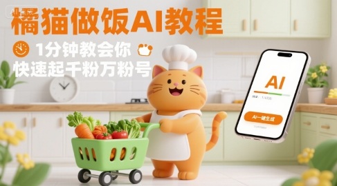 有趣的橘猫买菜做饭视频，用AI一键搞定，1分钟教会你，快速起千粉万粉号-大熊网创