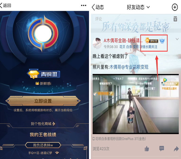 QQ空间已经完美显示王者段位-大熊网创