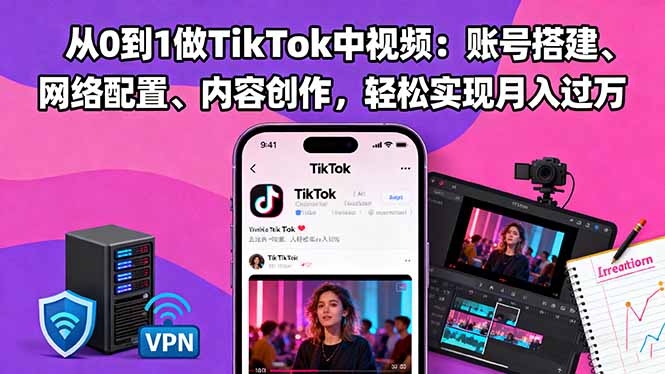 从0到1做TikTok中视频：账号搭建、网络配置、内容创作，轻松实现月入过万-大熊网创