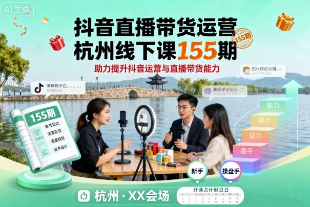 抖音直播带货运营杭州线下课155期，助力提升抖音运营与直播带货能力-大熊网创