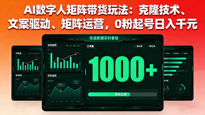AI数字人矩阵带货玩法：克隆技术、文案驱动、矩阵运营，0粉起号日入千元-大熊网创