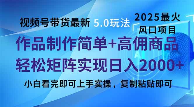 （14191期）视频号带货最新5.0玩法，作品制作简单，当天起号，复制粘贴，轻松矩阵…-大熊网创