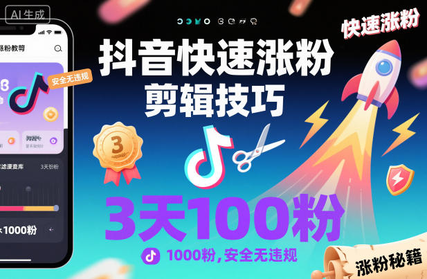 抖音快速涨粉剪辑技巧，3天1000粉，安全无违规-大熊网创