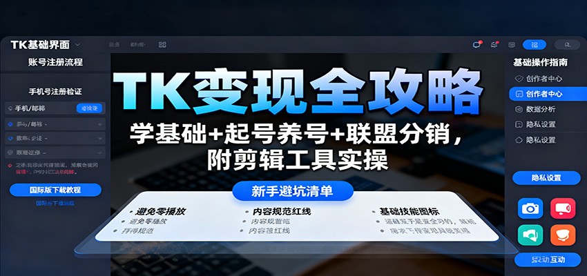 TK变现全攻略：学基础+起号养号+联盟分销，附剪辑工具实操-大熊网创
