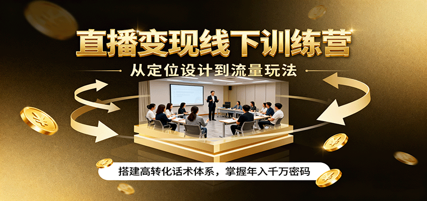 直播变现线下训练营，从定位设计到流量玩法，搭建高转化话术体系，掌握年入千万密码-大熊网创