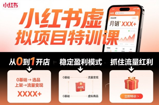 小红书虚拟项目特训课，帮你从0到1打造稳定盈利的店铺，抓住流量红利(更新9月)-大熊网创