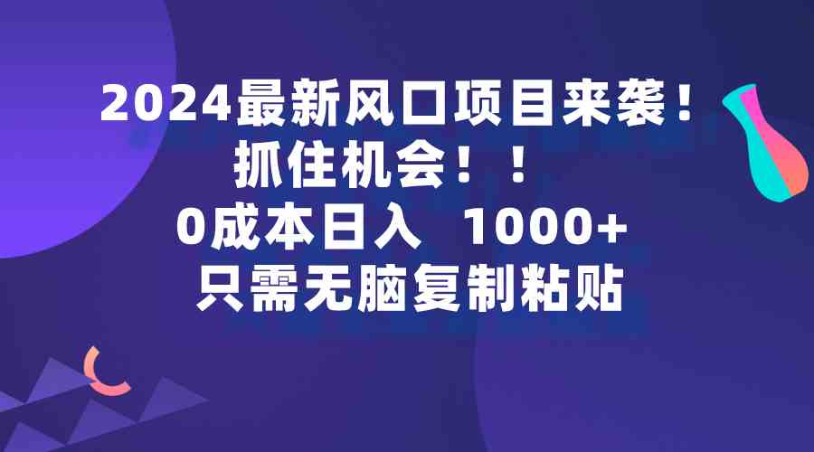 （9899期）2024最新风口项目来袭，抓住机会，0成本一部手机日入1000+，只需无脑复…-大熊网创