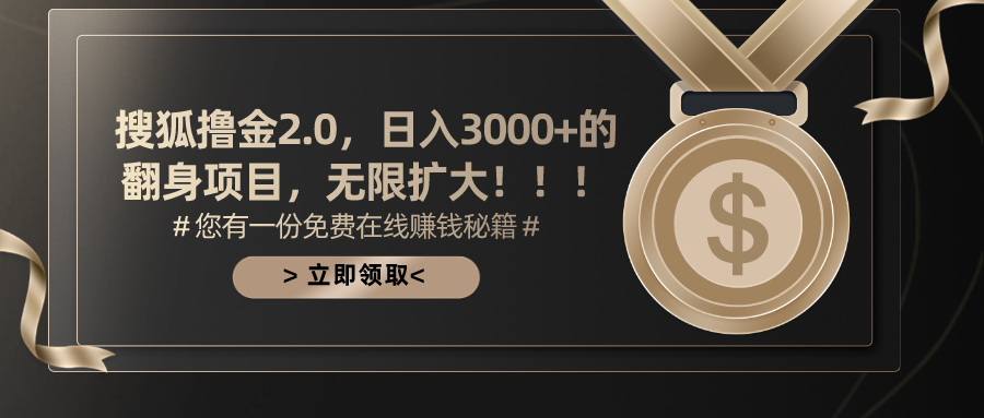 (11196期)搜狐撸金2.0日入3000+,可无限扩大的翻身项目-大熊网创