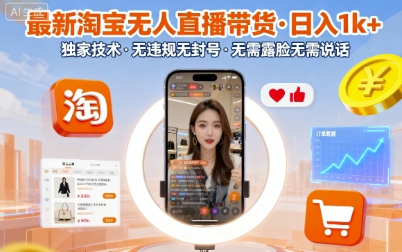 最新淘宝无人直播带货，日入1k+，独家技术，无违规无封号，无需露脸无需说话【揭秘】-大熊网创
